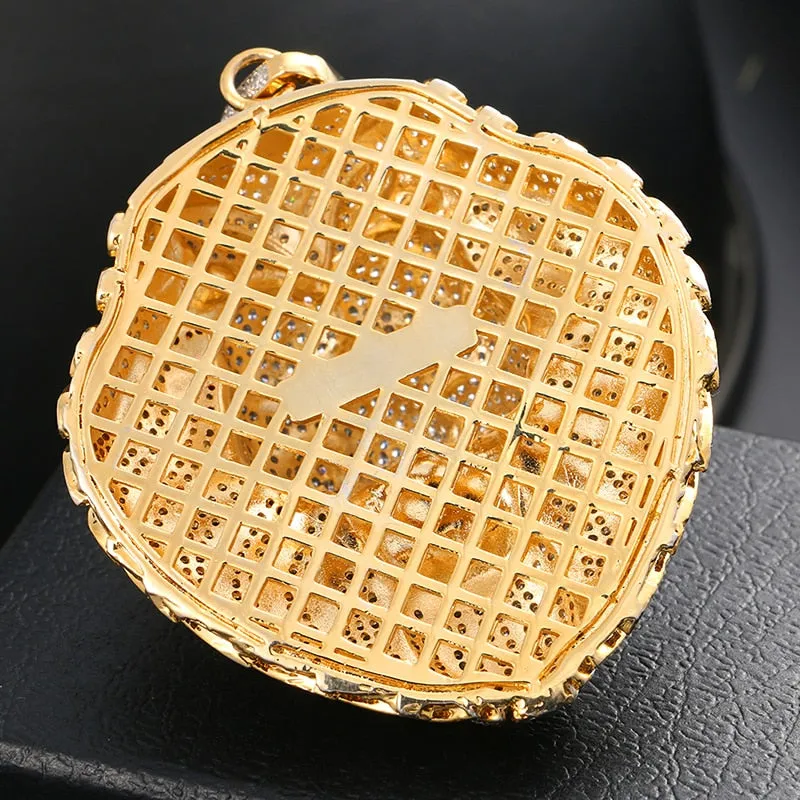 18K Gold Plated Necklace- Lion Head Pendant- Iced Out Lion Head Necklace