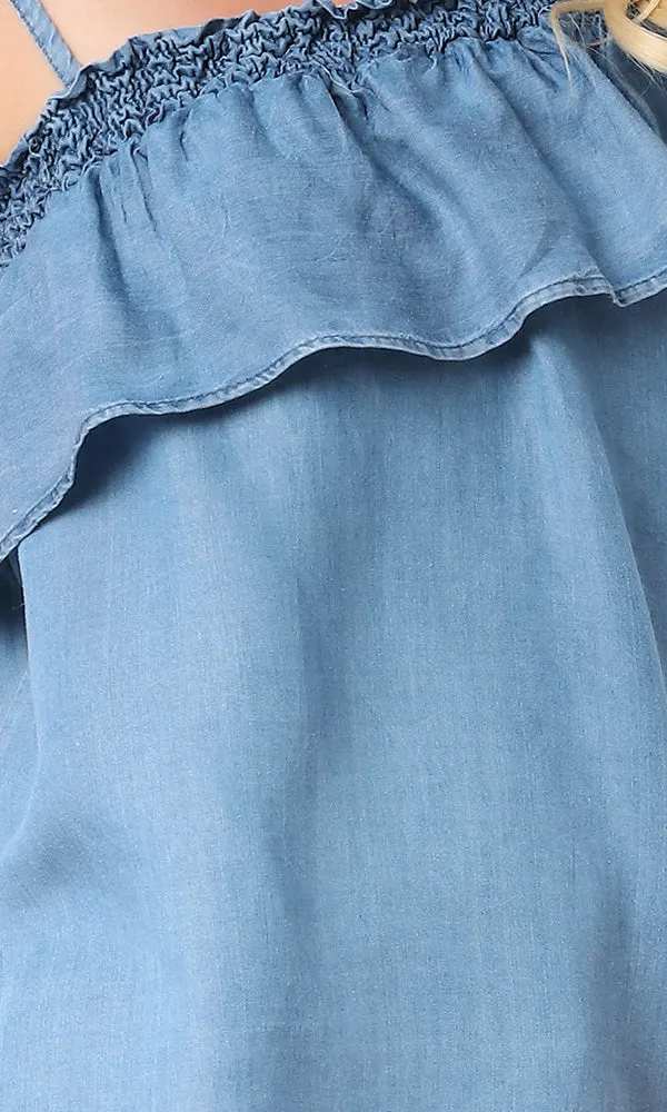 54507 One Spaghetti Sleeves Blue Jeans Top