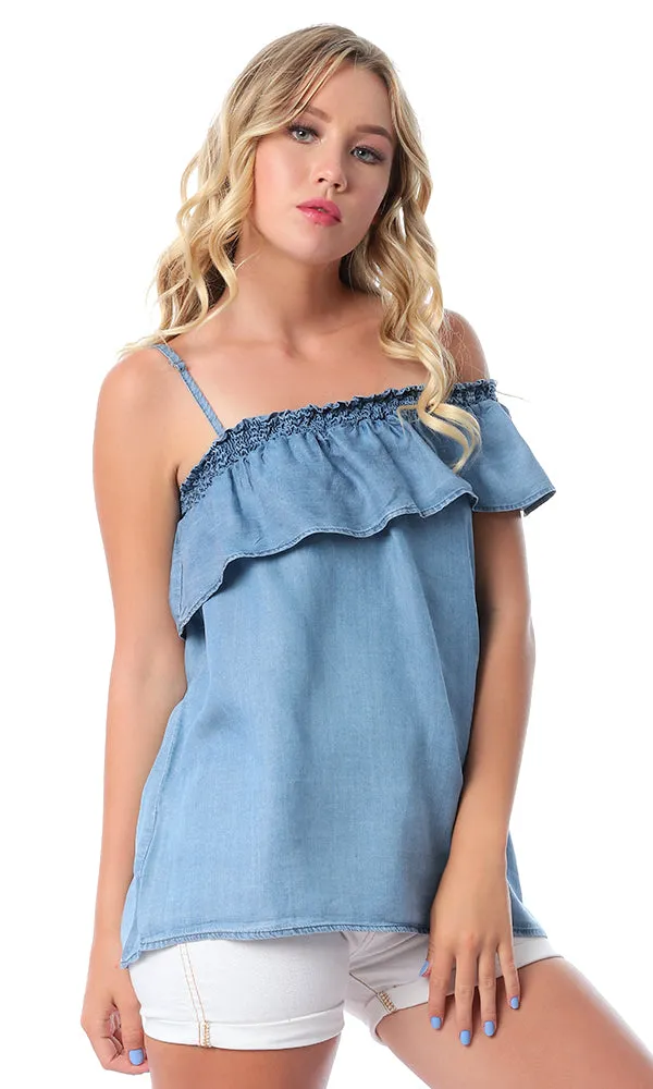 54507 One Spaghetti Sleeves Blue Jeans Top