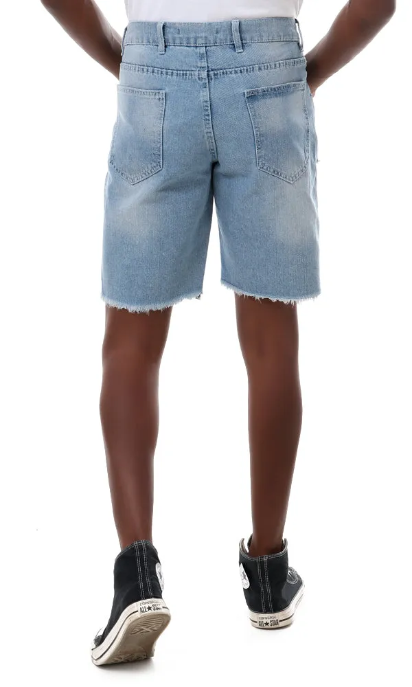 56714 Ripped Fashionable Light Blue Denim Short
