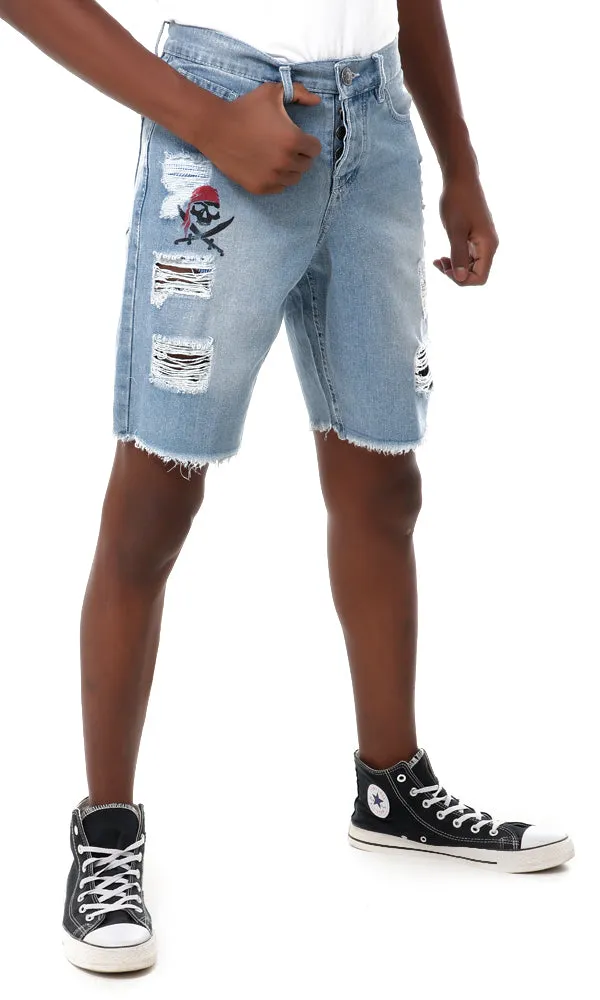 56714 Ripped Fashionable Light Blue Denim Short