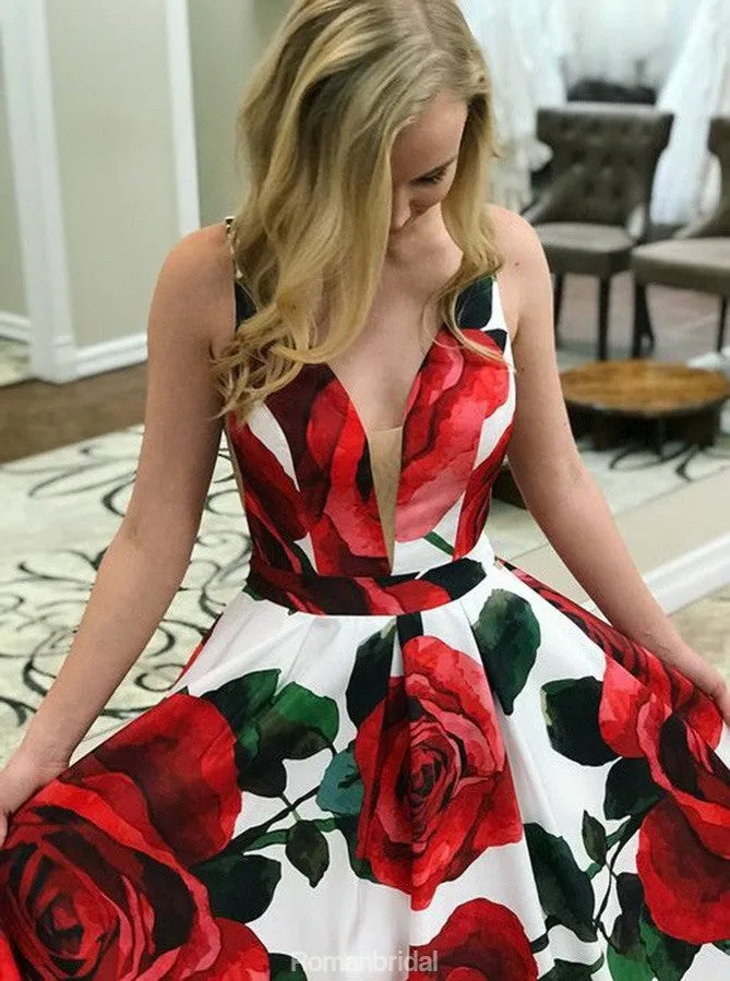 A-Line Floor-length Deep V-Neck  Sleeveless Backless Satin evening Dress, long prom dresses, PD0527