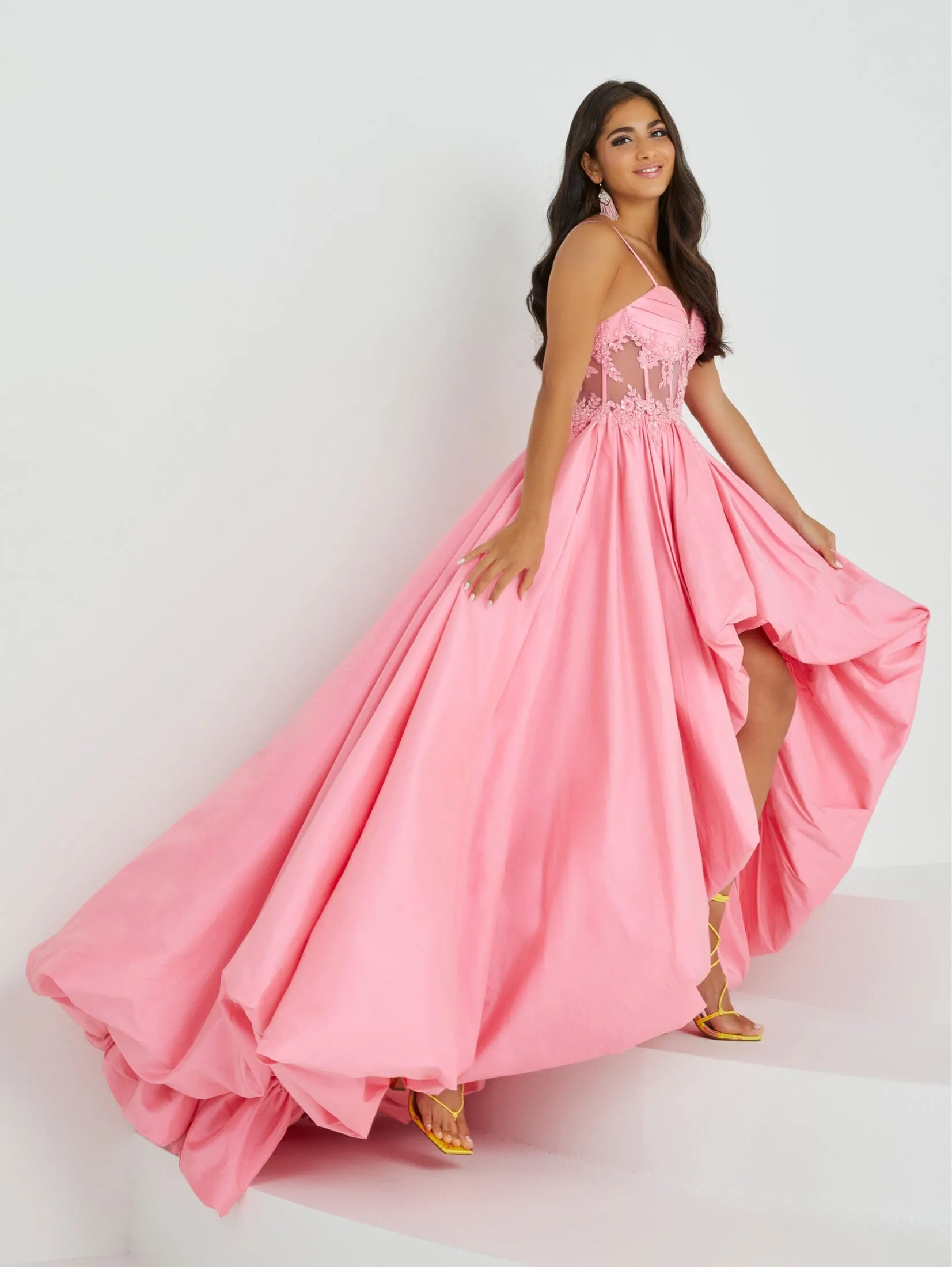 Applique Corset High Low Gown by Tiffany Designs 16020