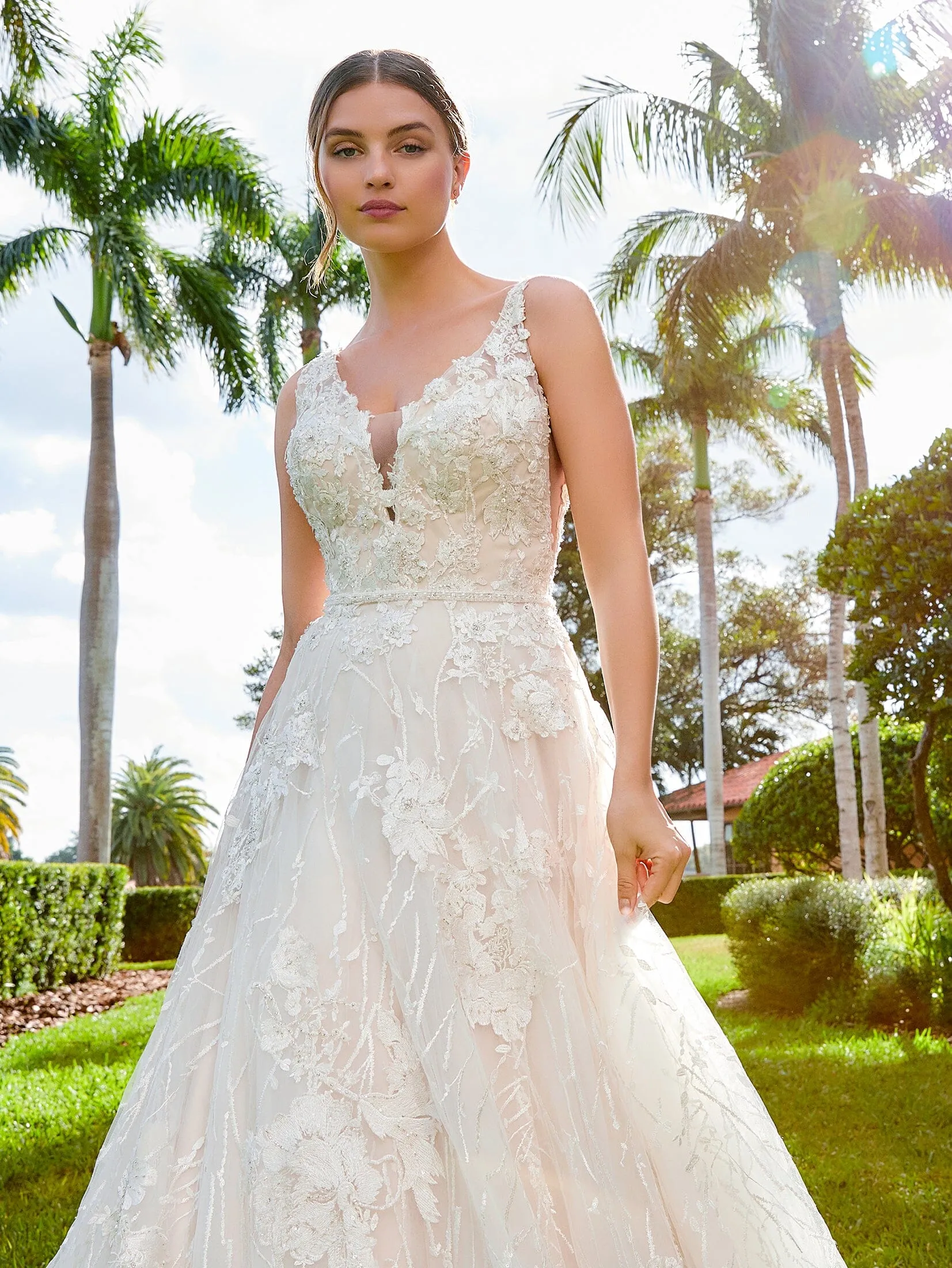 Applique V-Neck Wedding Dress by Adrianna Papell 31076 Louisa