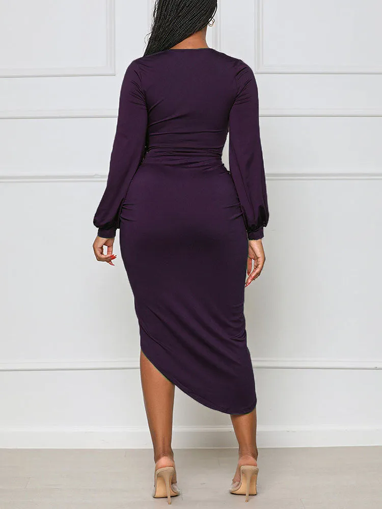 Asymmetrical Ruched Midi Dress