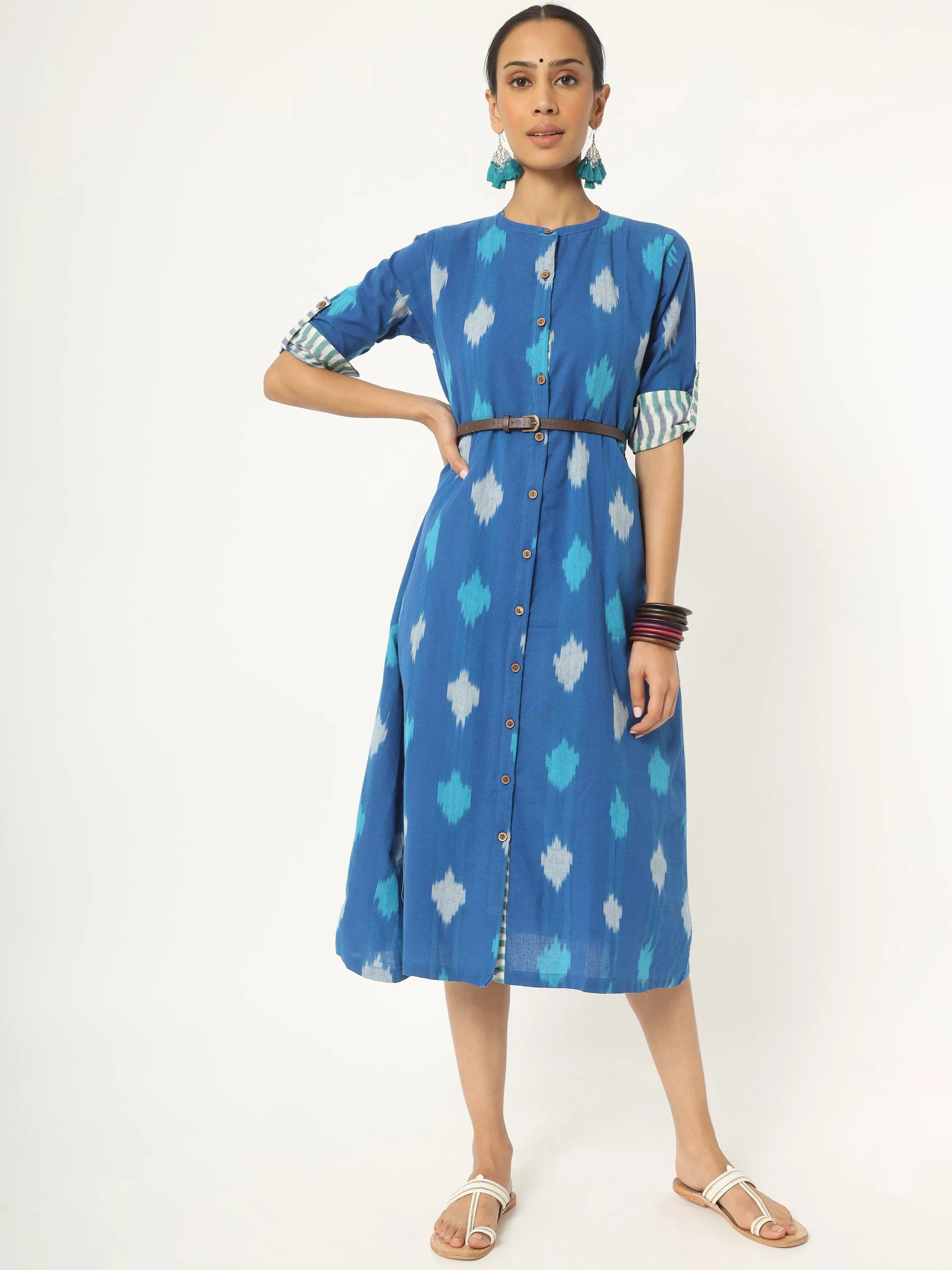Azure Blue Ikat A-line Dress