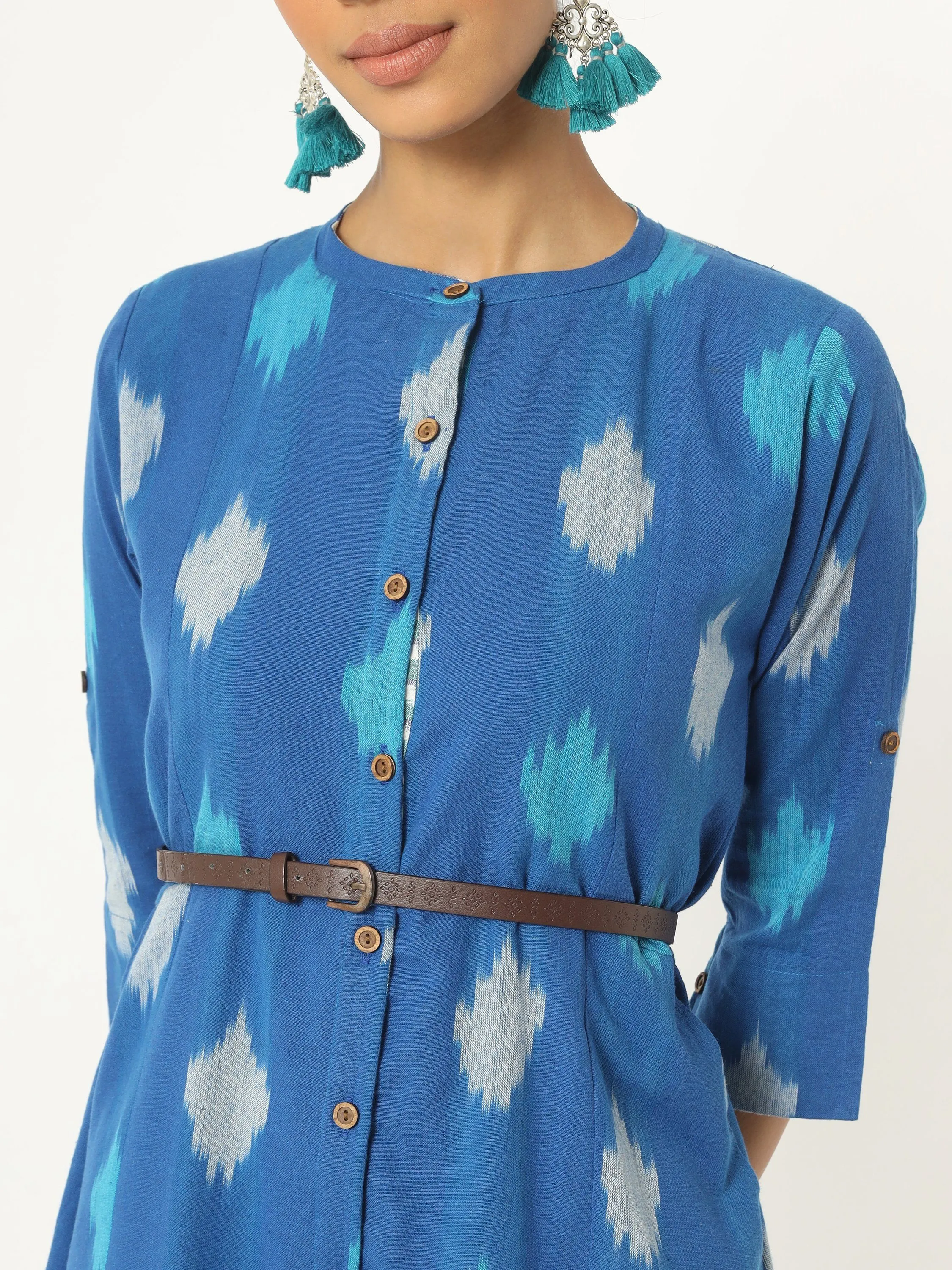 Azure Blue Ikat A-line Dress