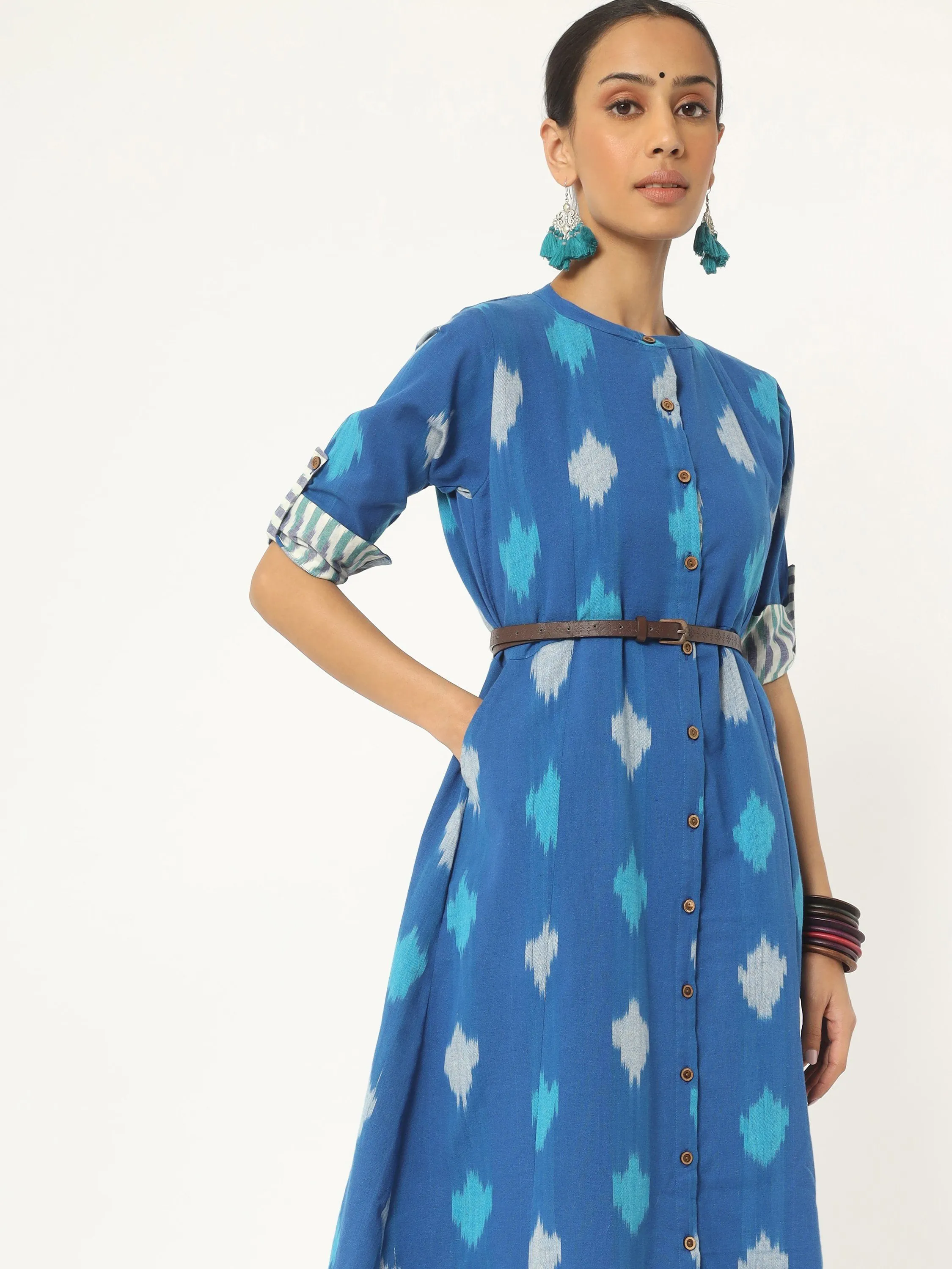 Azure Blue Ikat A-line Dress