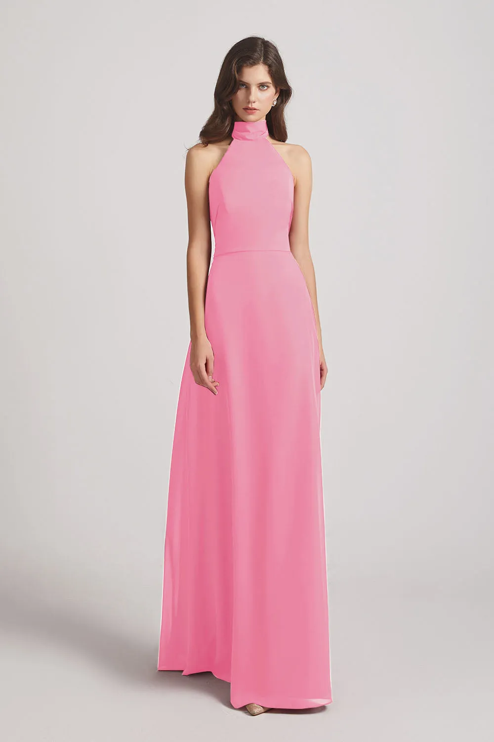 Backless High Neck Halter Chiffon Maxi Dresses (AF0096)