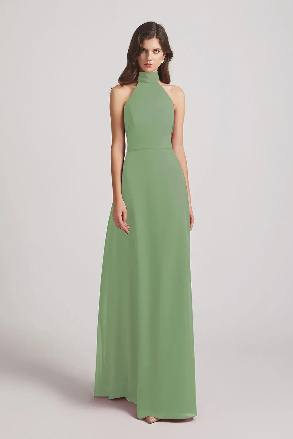 Backless High Neck Halter Chiffon Maxi Dresses (AF0096)