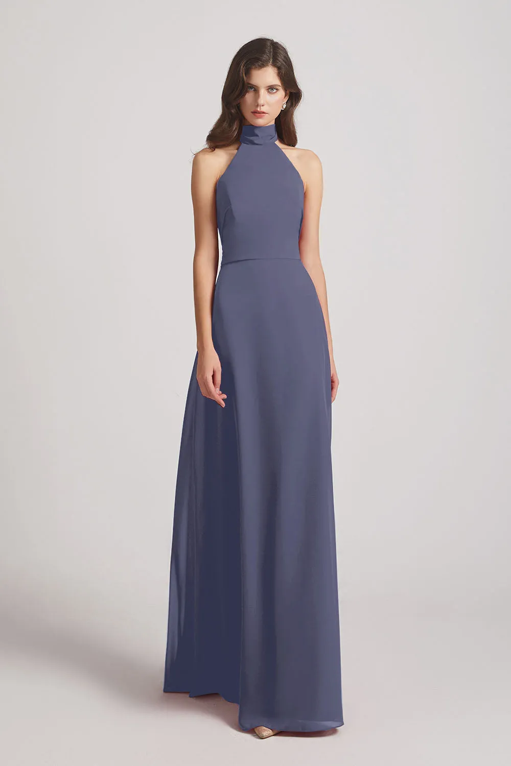 Backless High Neck Halter Chiffon Maxi Dresses (AF0096)