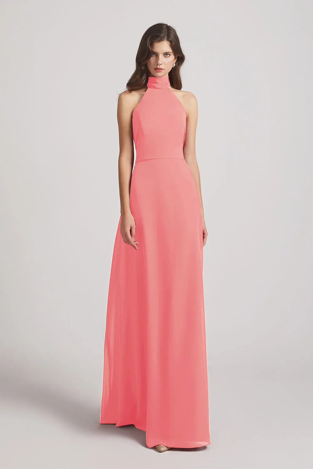Backless High Neck Halter Chiffon Maxi Dresses (AF0096)