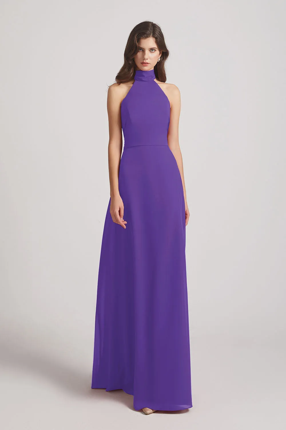 Backless High Neck Halter Chiffon Maxi Dresses (AF0096)