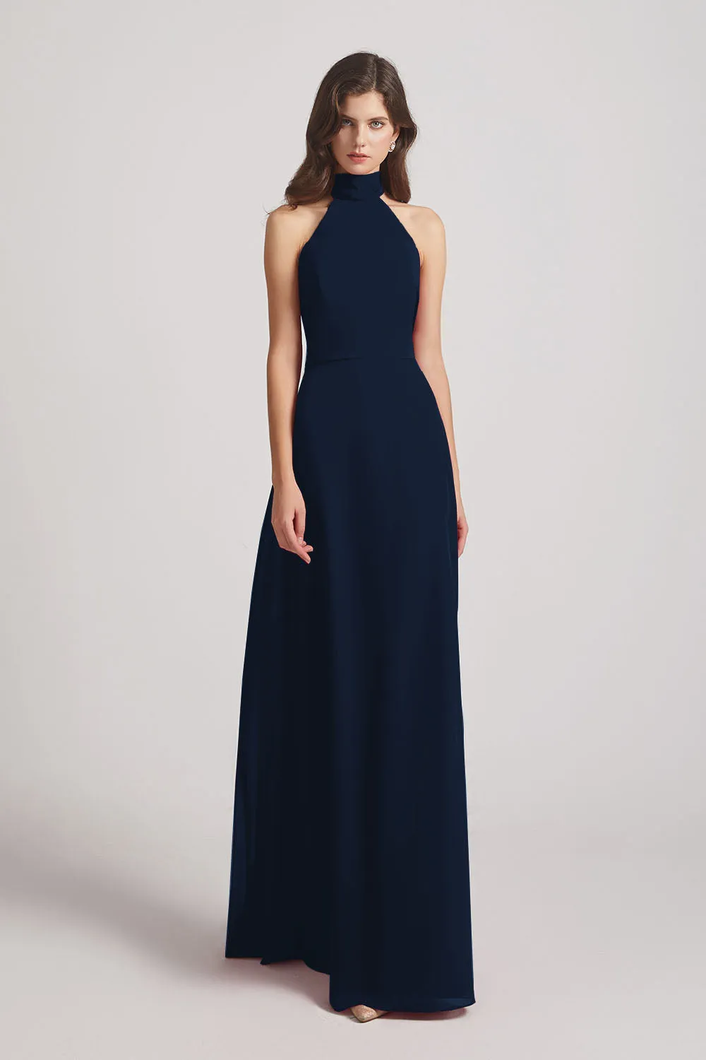 Backless High Neck Halter Chiffon Maxi Dresses (AF0096)