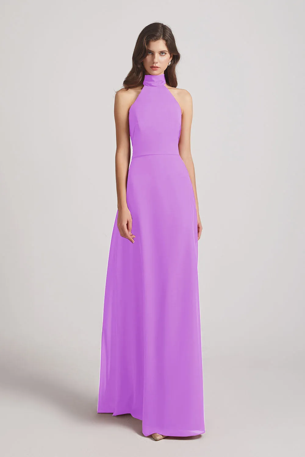 Backless High Neck Halter Chiffon Maxi Dresses (AF0096)