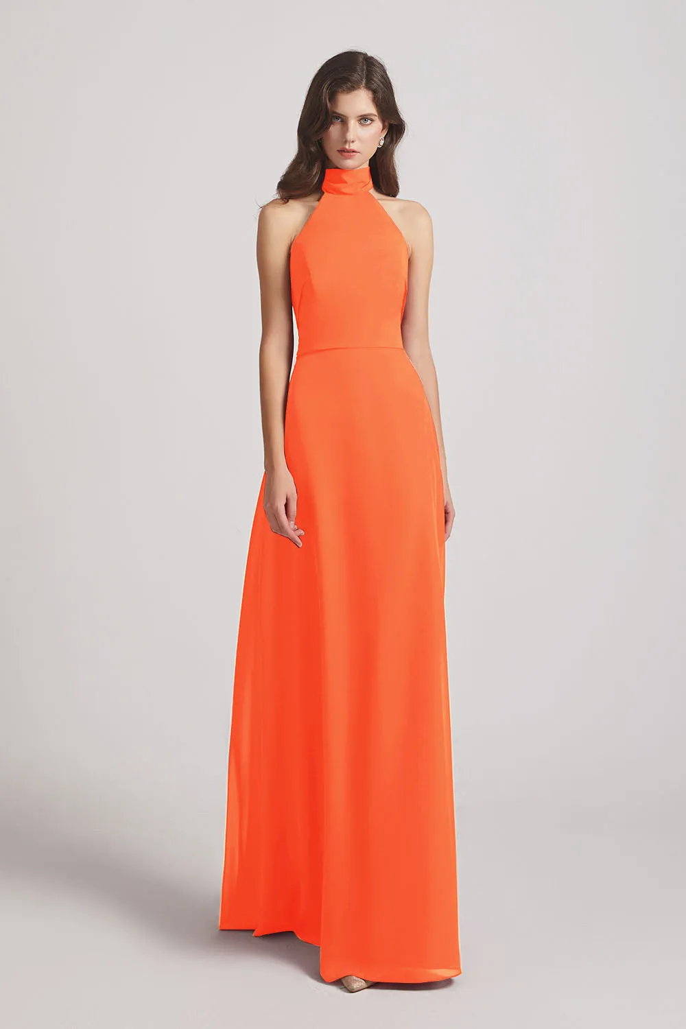 Backless High Neck Halter Chiffon Maxi Dresses (AF0096)