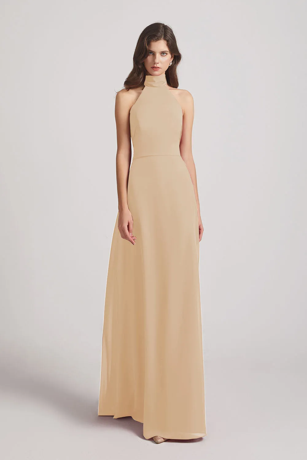 Backless High Neck Halter Chiffon Maxi Dresses (AF0096)