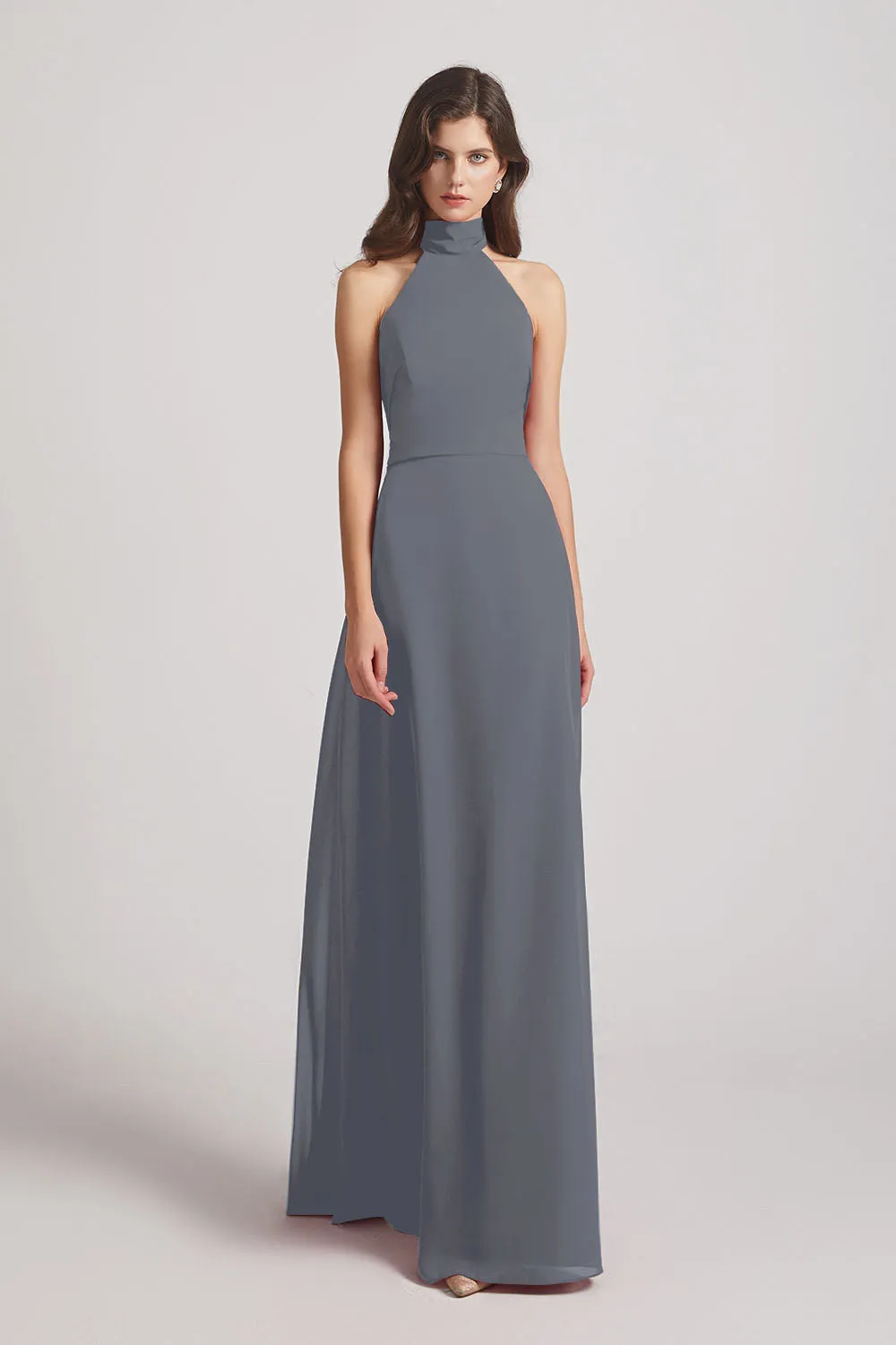 Backless High Neck Halter Chiffon Maxi Dresses (AF0096)