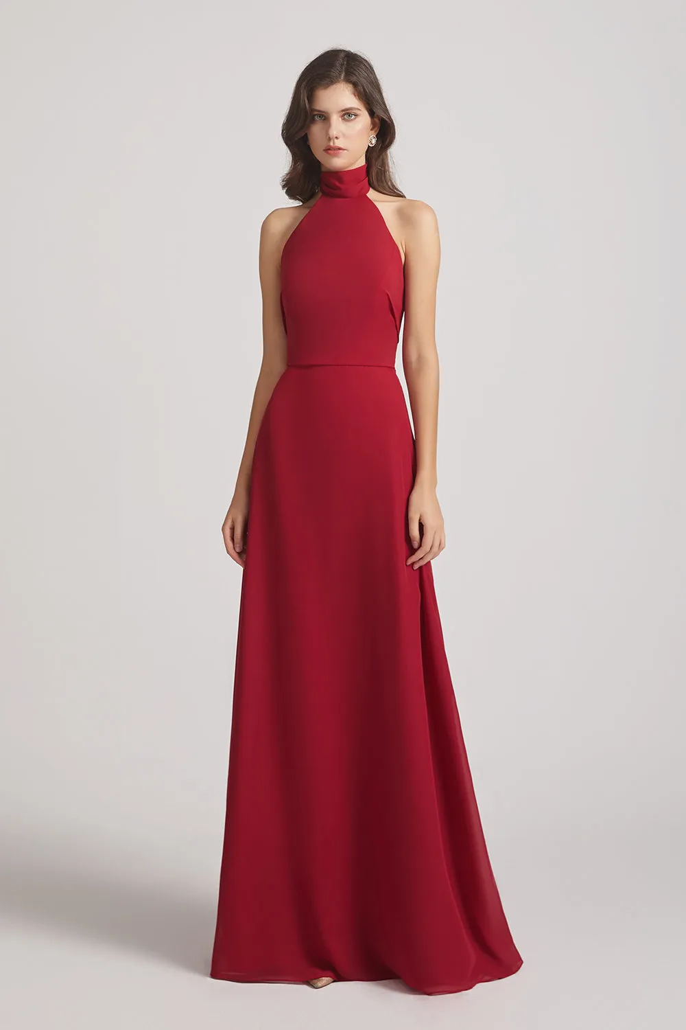 Backless High Neck Halter Chiffon Maxi Dresses (AF0096)