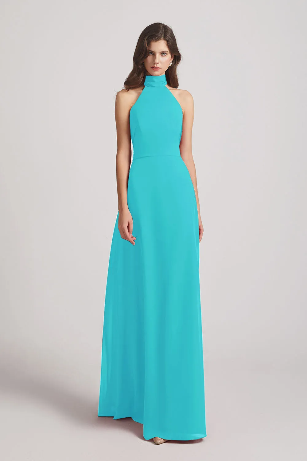 Backless High Neck Halter Chiffon Maxi Dresses (AF0096)