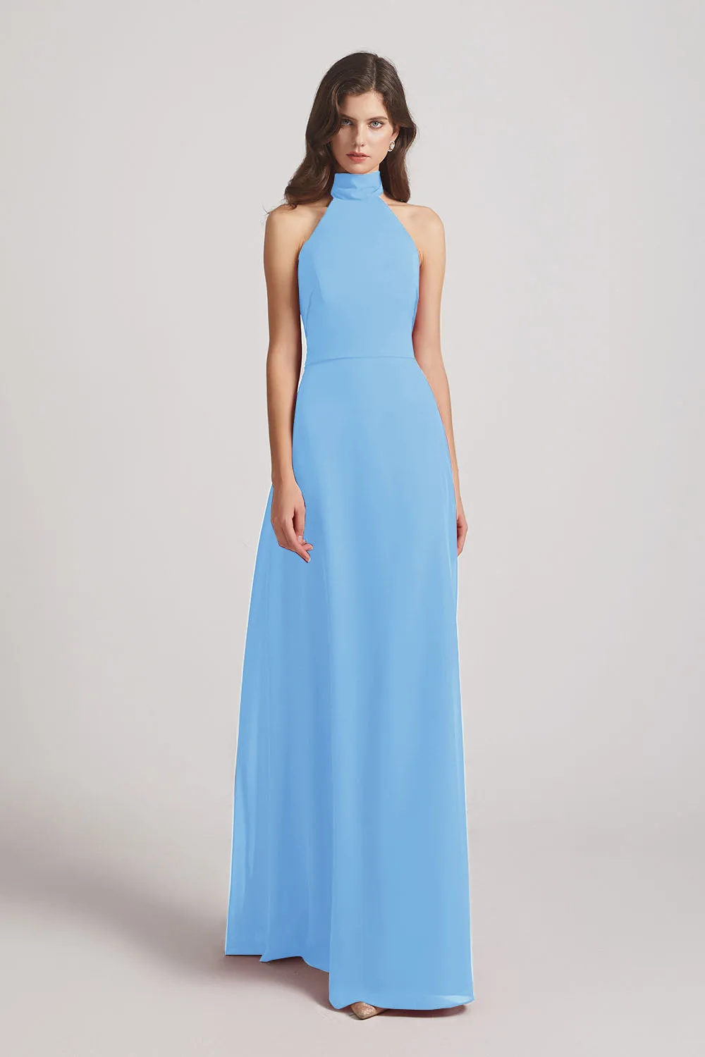 Backless High Neck Halter Chiffon Maxi Dresses (AF0096)
