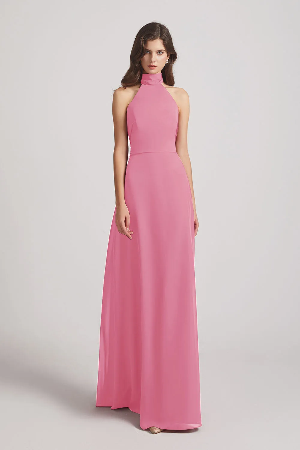 Backless High Neck Halter Chiffon Maxi Dresses (AF0096)