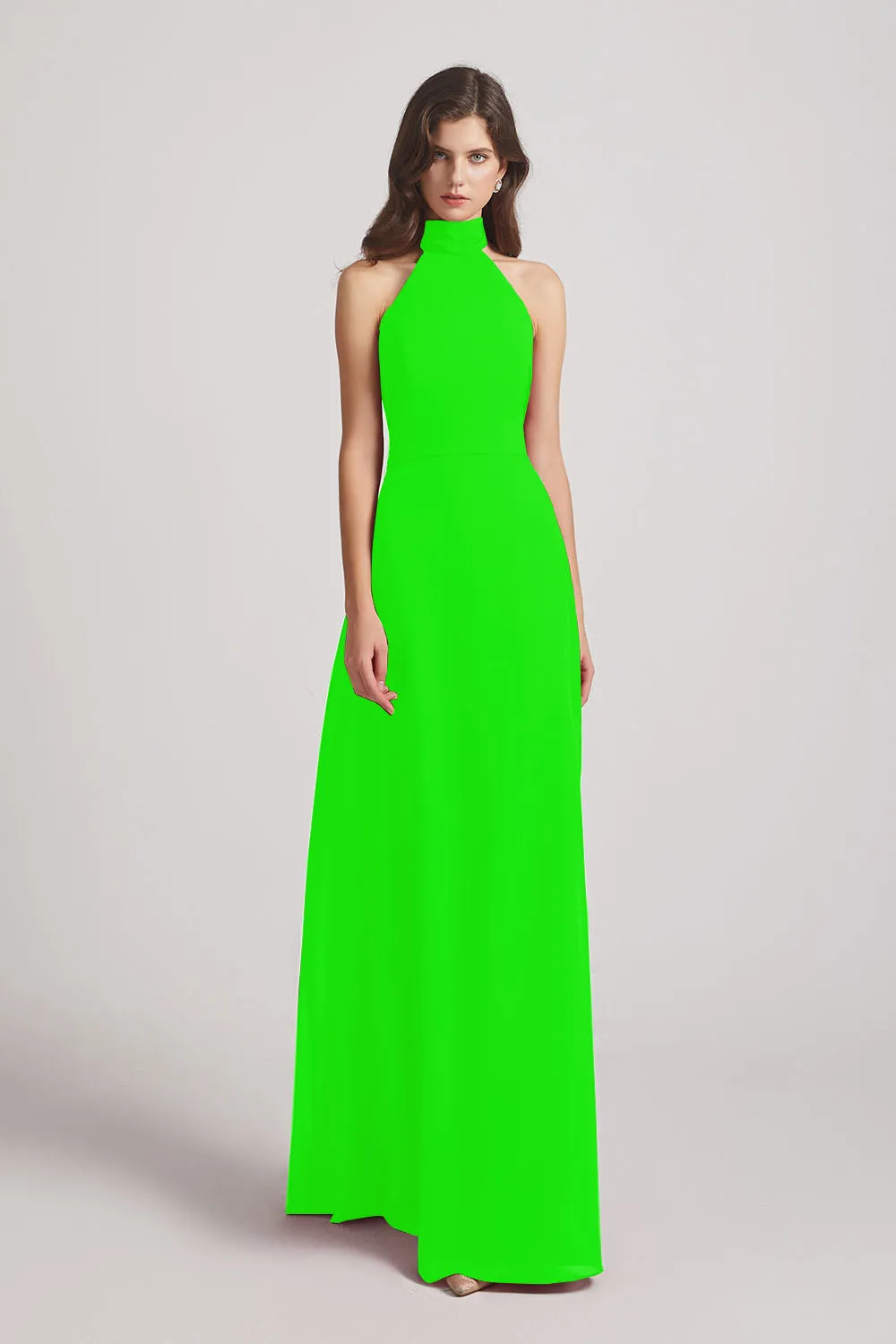 Backless High Neck Halter Chiffon Maxi Dresses (AF0096)