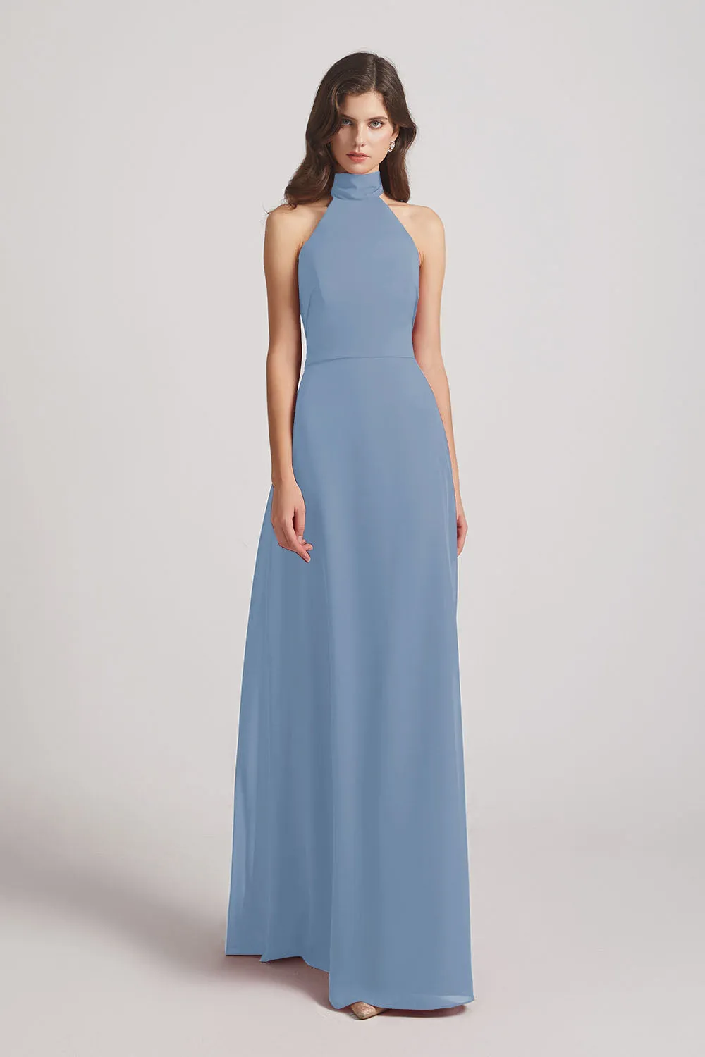 Backless High Neck Halter Chiffon Maxi Dresses (AF0096)