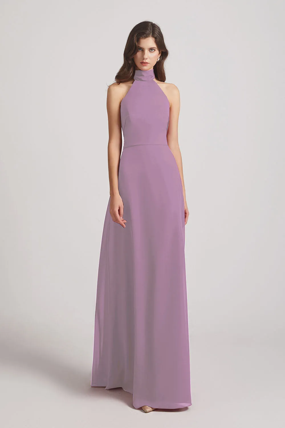 Backless High Neck Halter Chiffon Maxi Dresses (AF0096)