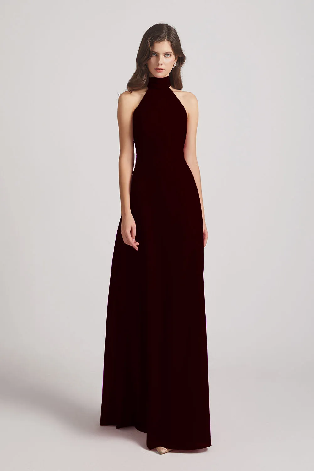 Backless High Neck Halter Chiffon Maxi Dresses (AF0096)