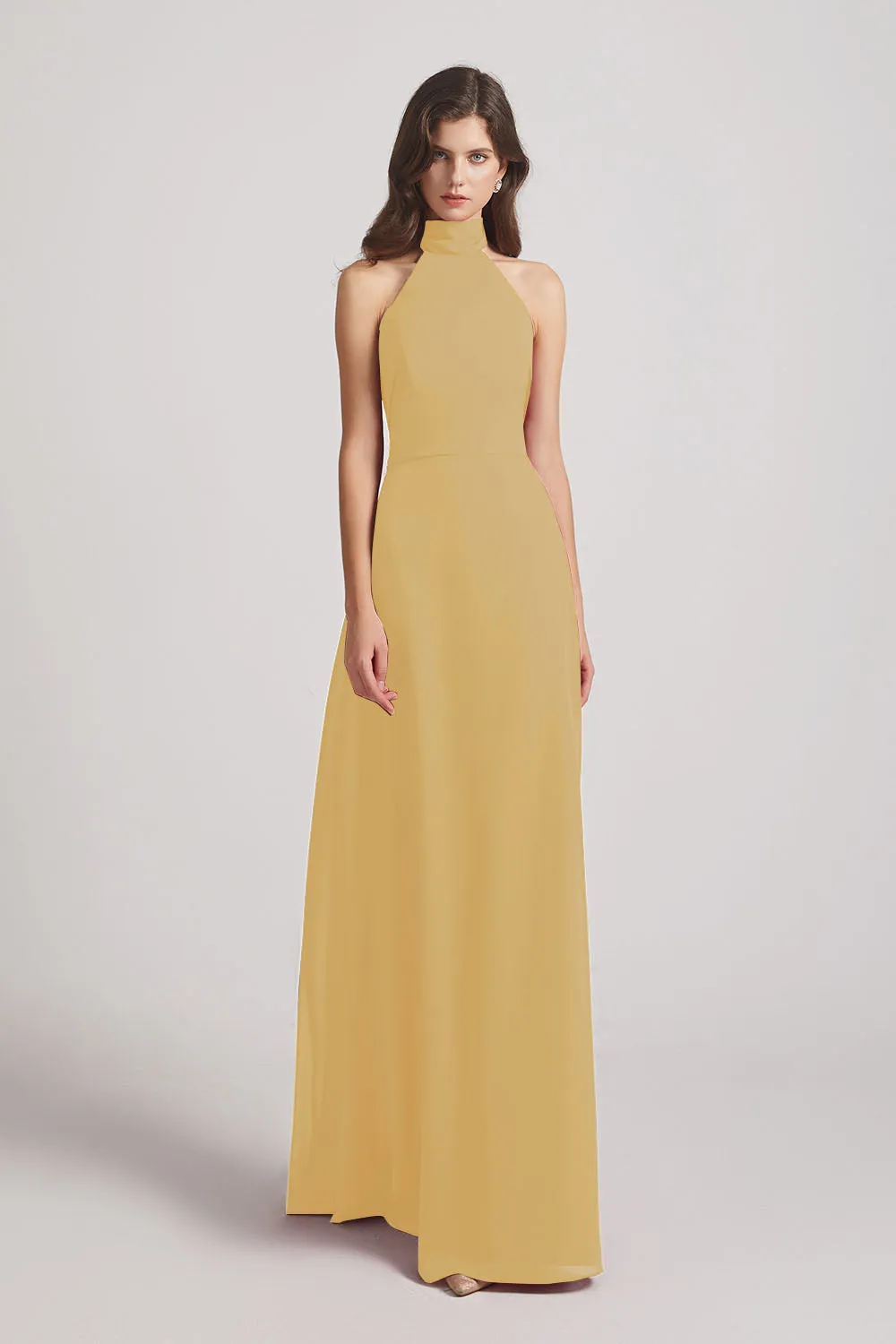 Backless High Neck Halter Chiffon Maxi Dresses (AF0096)