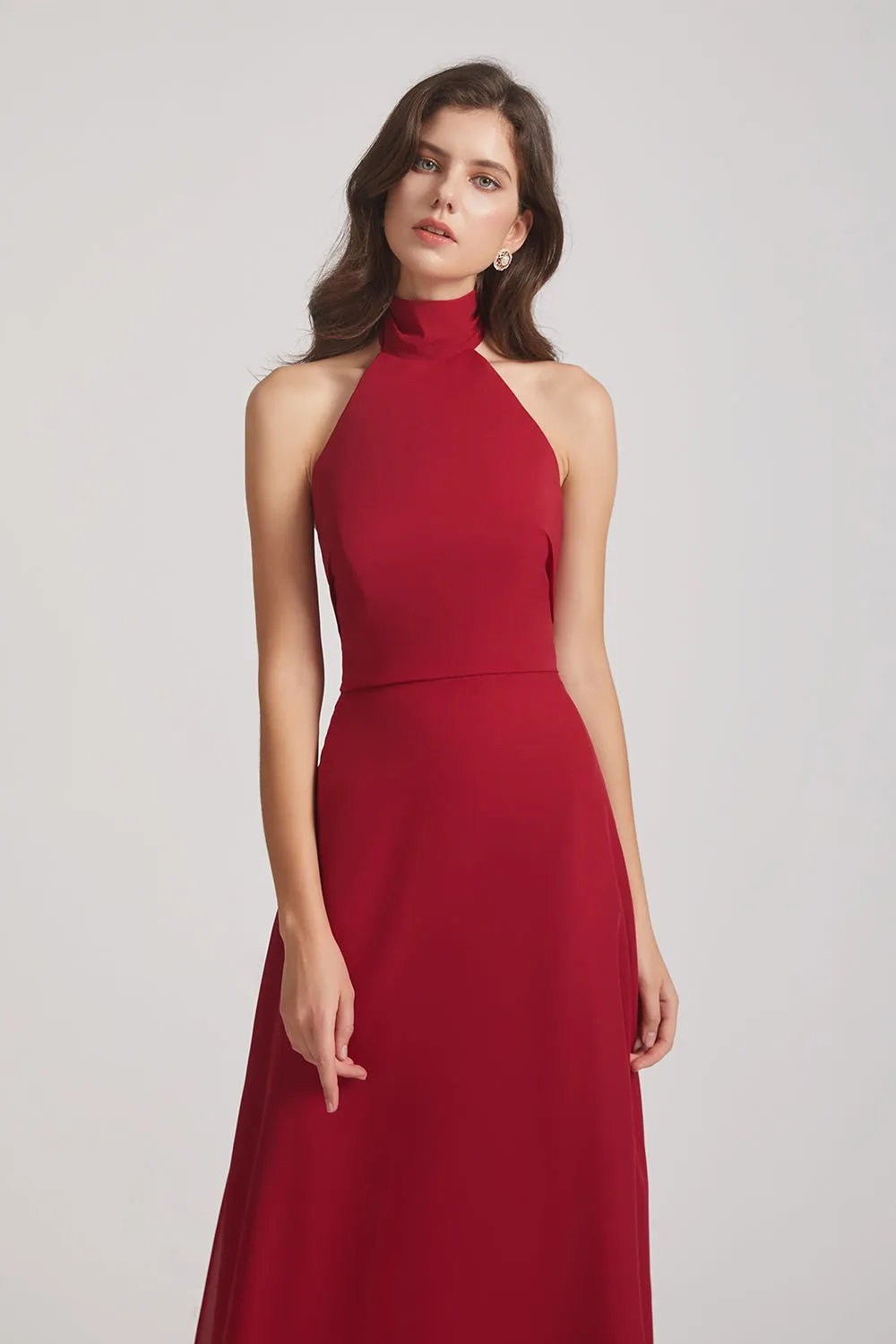 Backless High Neck Halter Chiffon Maxi Dresses (AF0096)