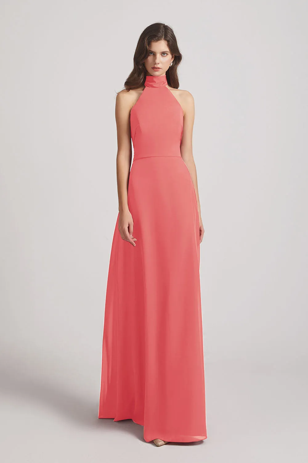 Backless High Neck Halter Chiffon Maxi Dresses (AF0096)