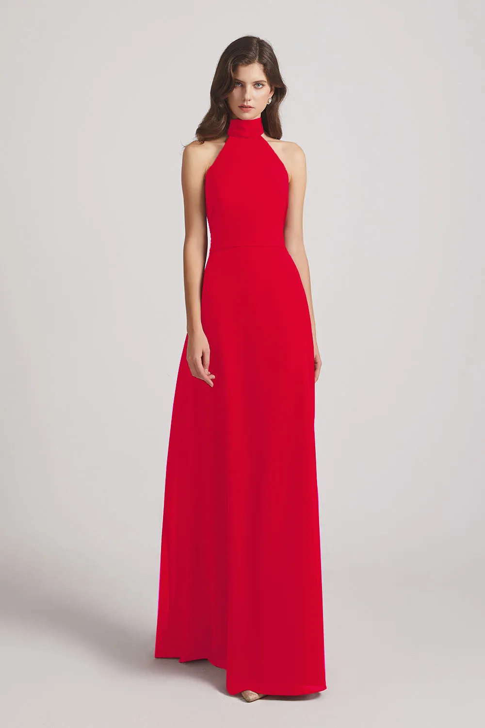 Backless High Neck Halter Chiffon Maxi Dresses (AF0096)