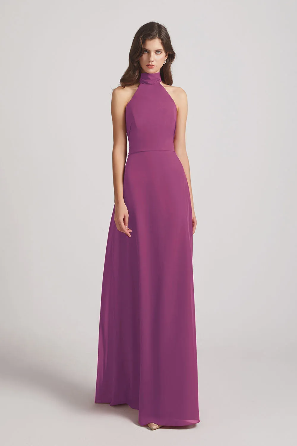 Backless High Neck Halter Chiffon Maxi Dresses (AF0096)