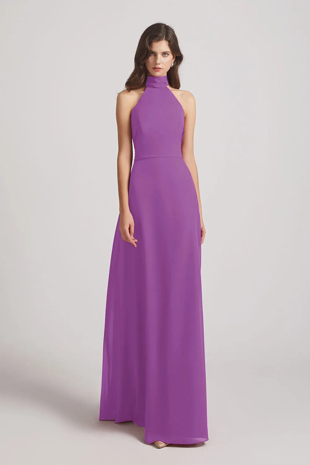 Backless High Neck Halter Chiffon Maxi Dresses (AF0096)