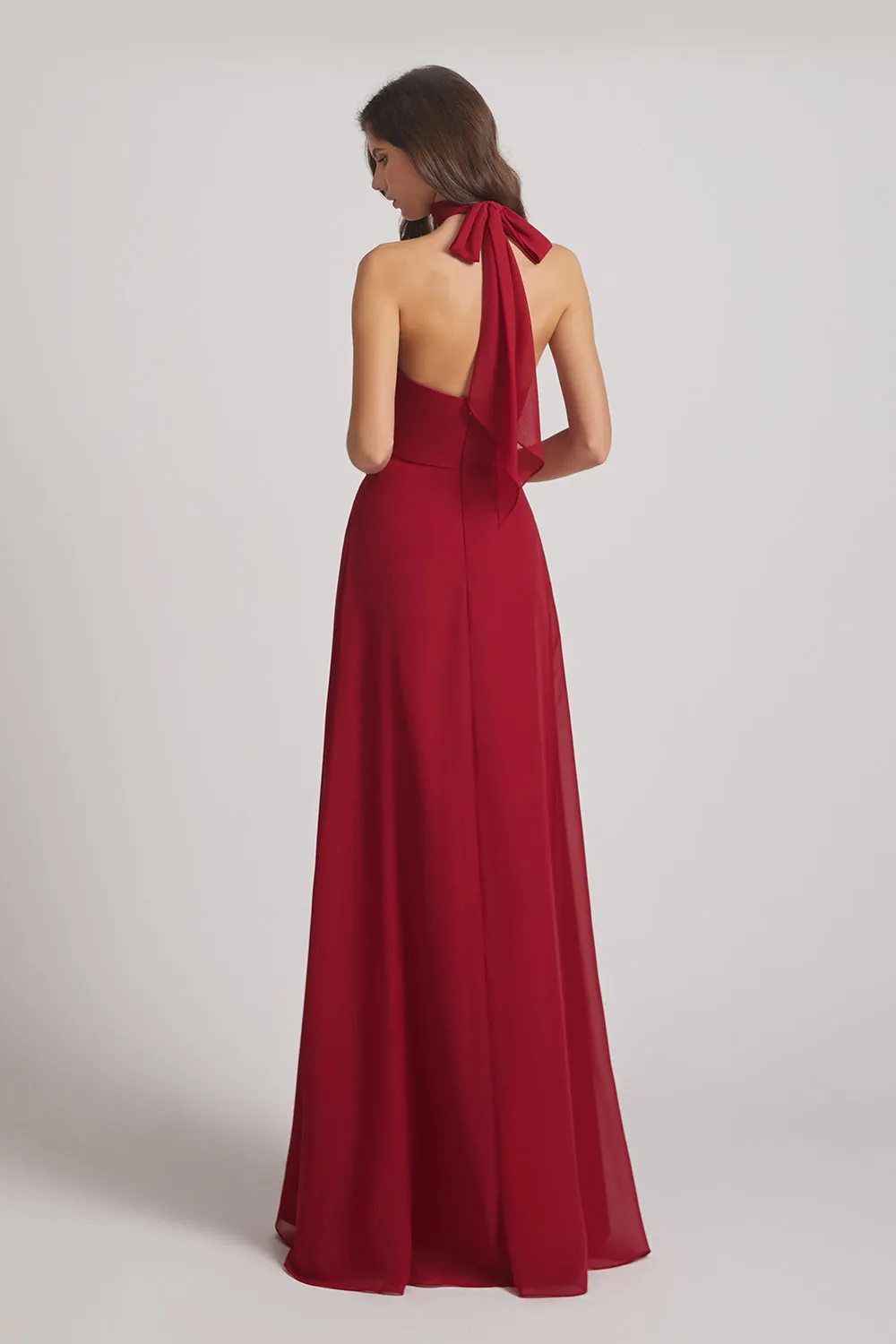 Backless High Neck Halter Chiffon Maxi Dresses (AF0096)