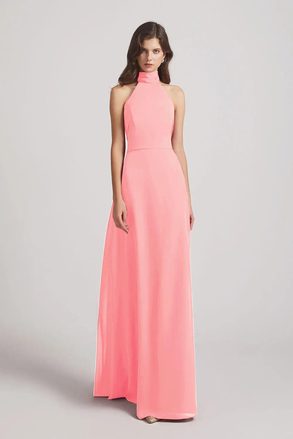 Backless High Neck Halter Chiffon Maxi Dresses (AF0096)
