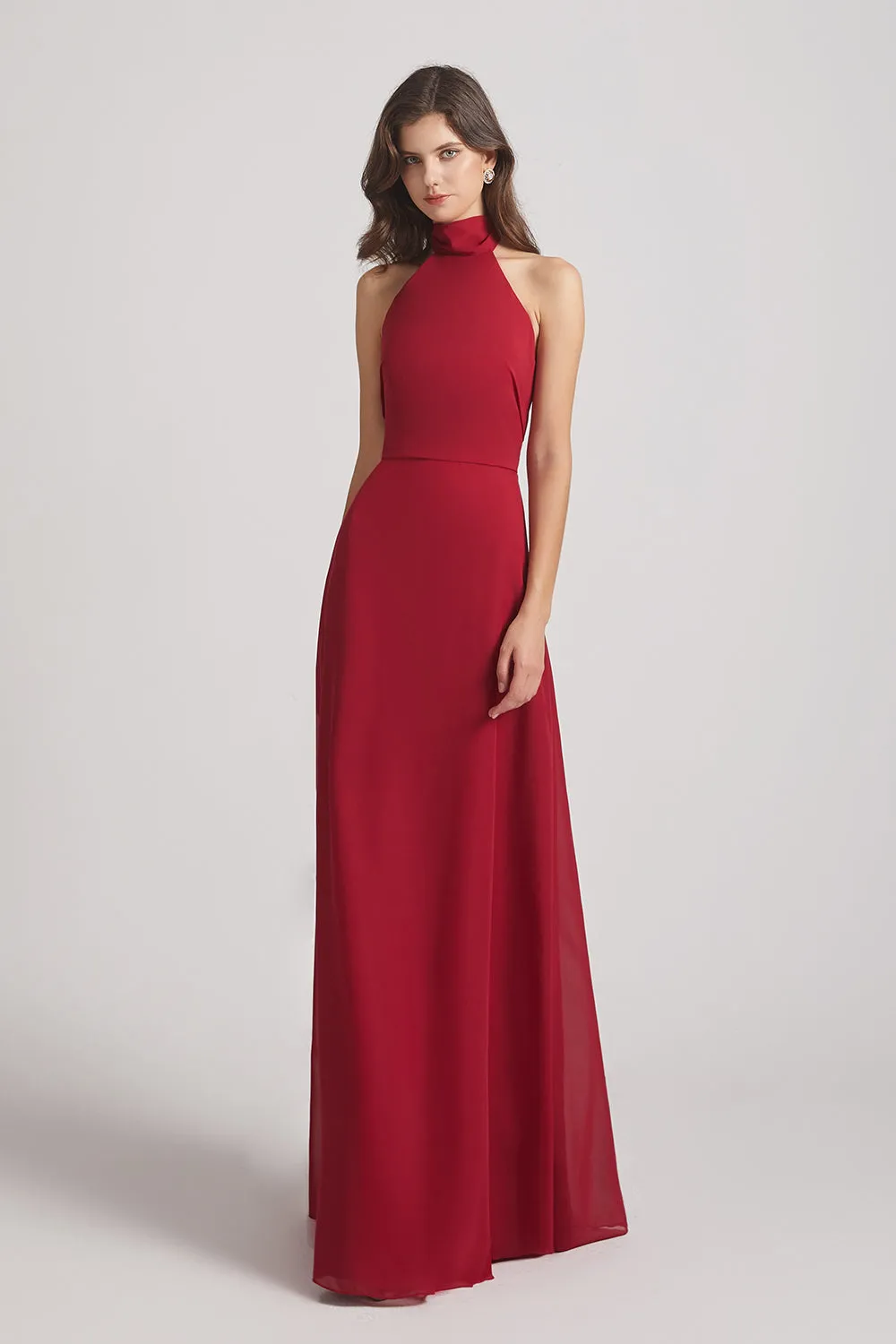 Backless High Neck Halter Chiffon Maxi Dresses (AF0096)