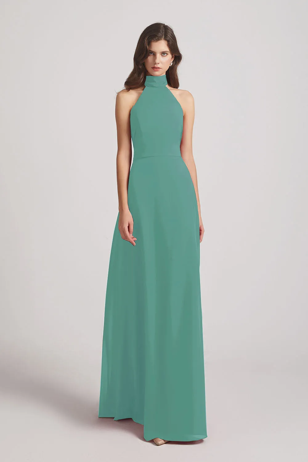 Backless High Neck Halter Chiffon Maxi Dresses (AF0096)