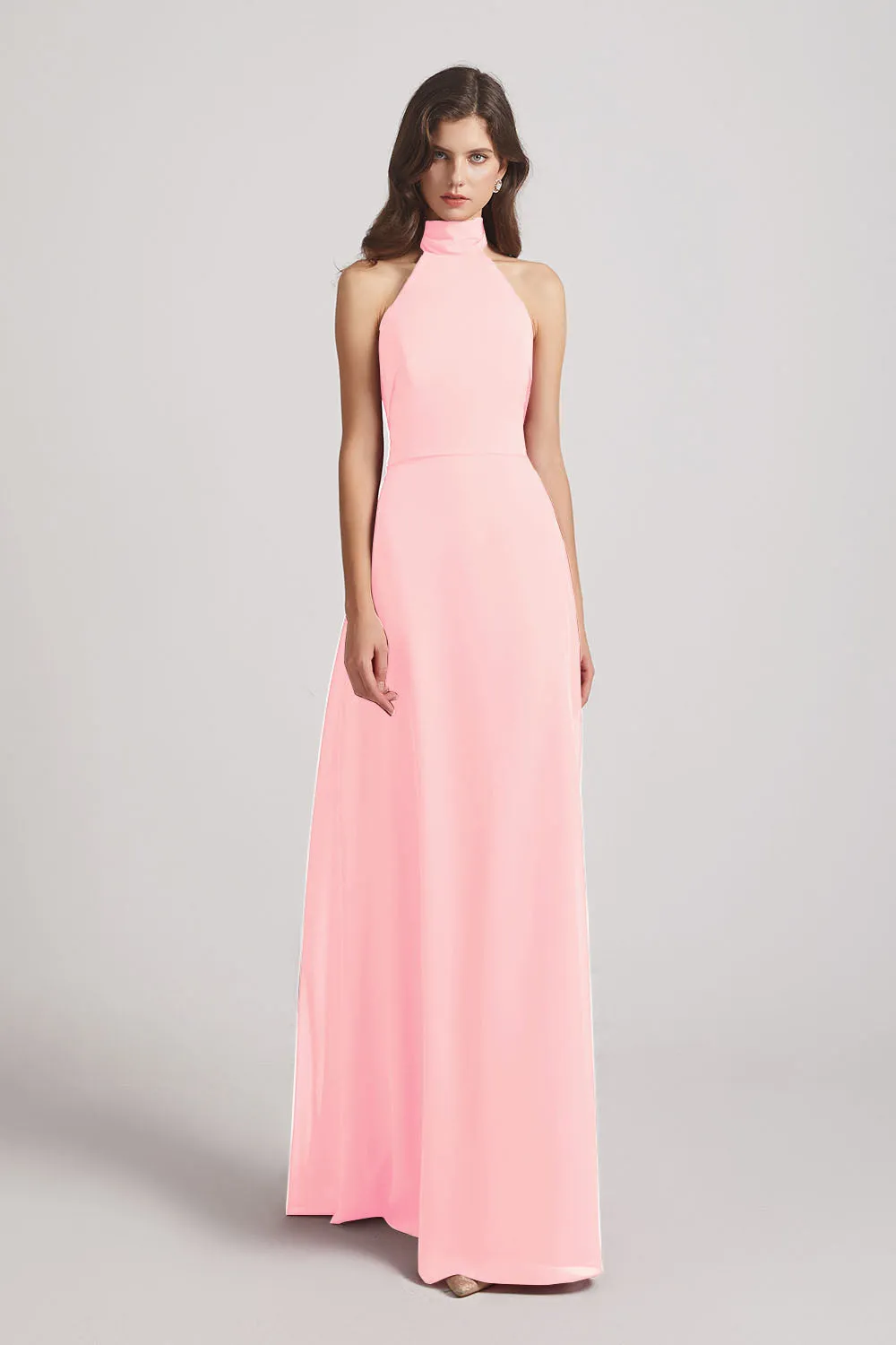 Backless High Neck Halter Chiffon Maxi Dresses (AF0096)