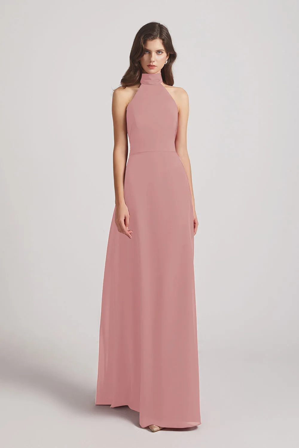 Backless High Neck Halter Chiffon Maxi Dresses (AF0096)