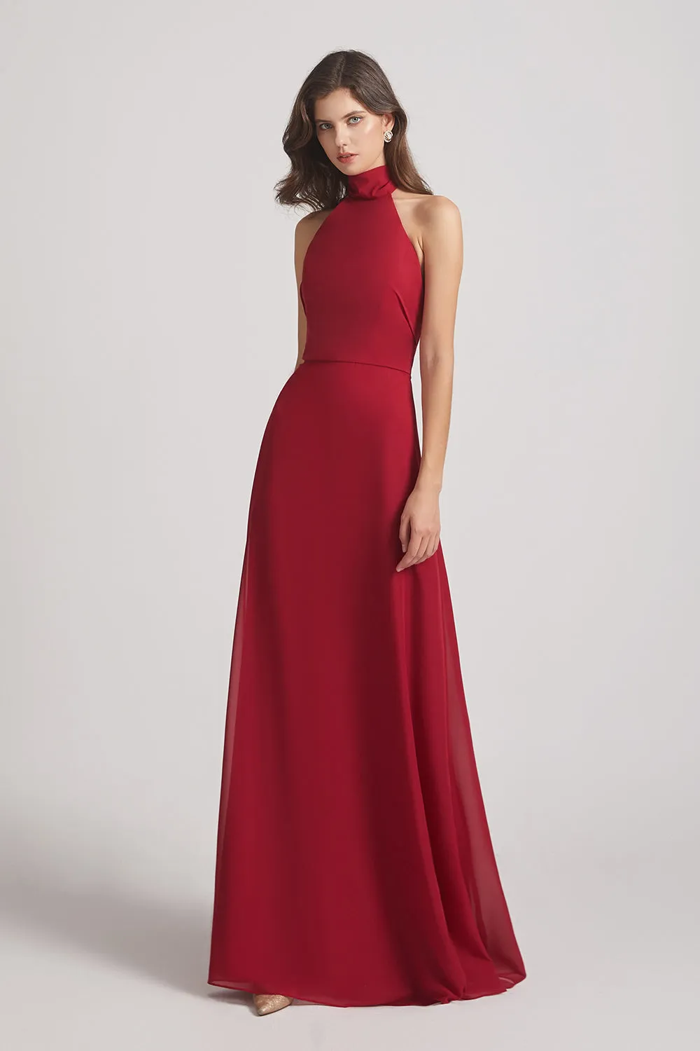 Backless High Neck Halter Chiffon Maxi Dresses (AF0096)