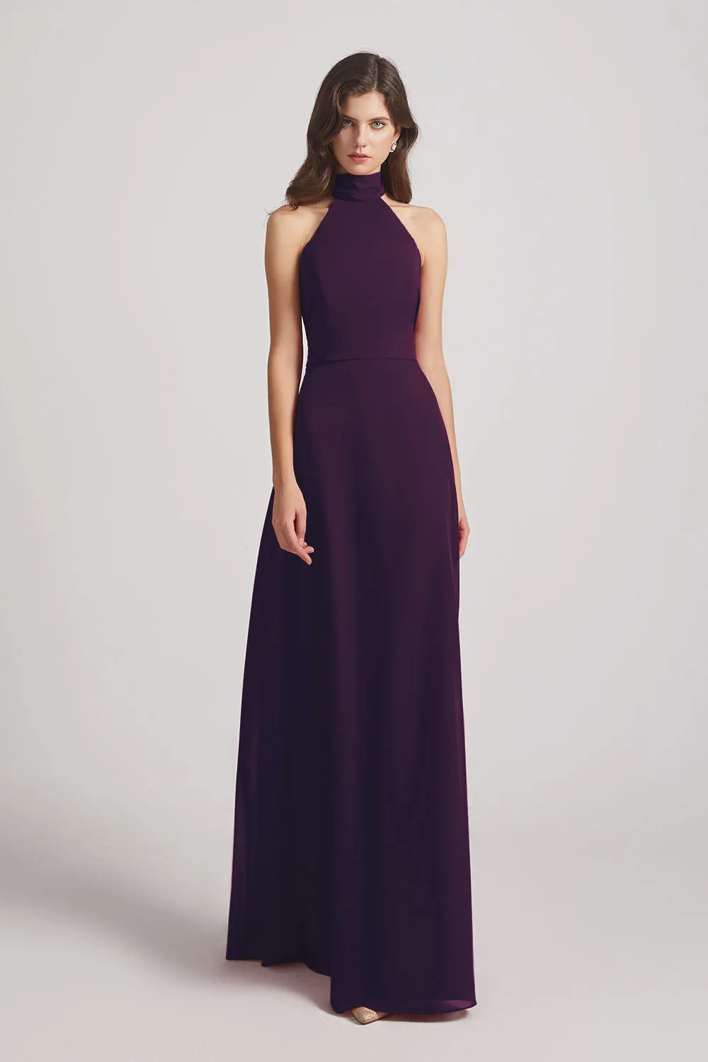 Backless High Neck Halter Chiffon Maxi Dresses (AF0096)