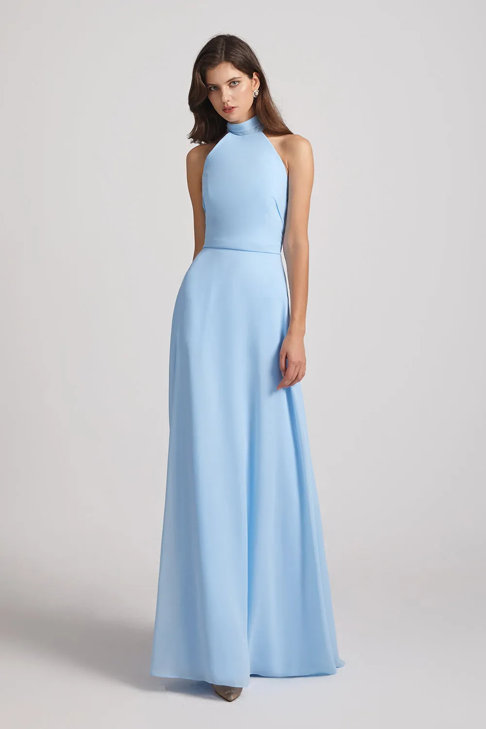 Backless High Neck Halter Chiffon Maxi Dresses (AF0096)