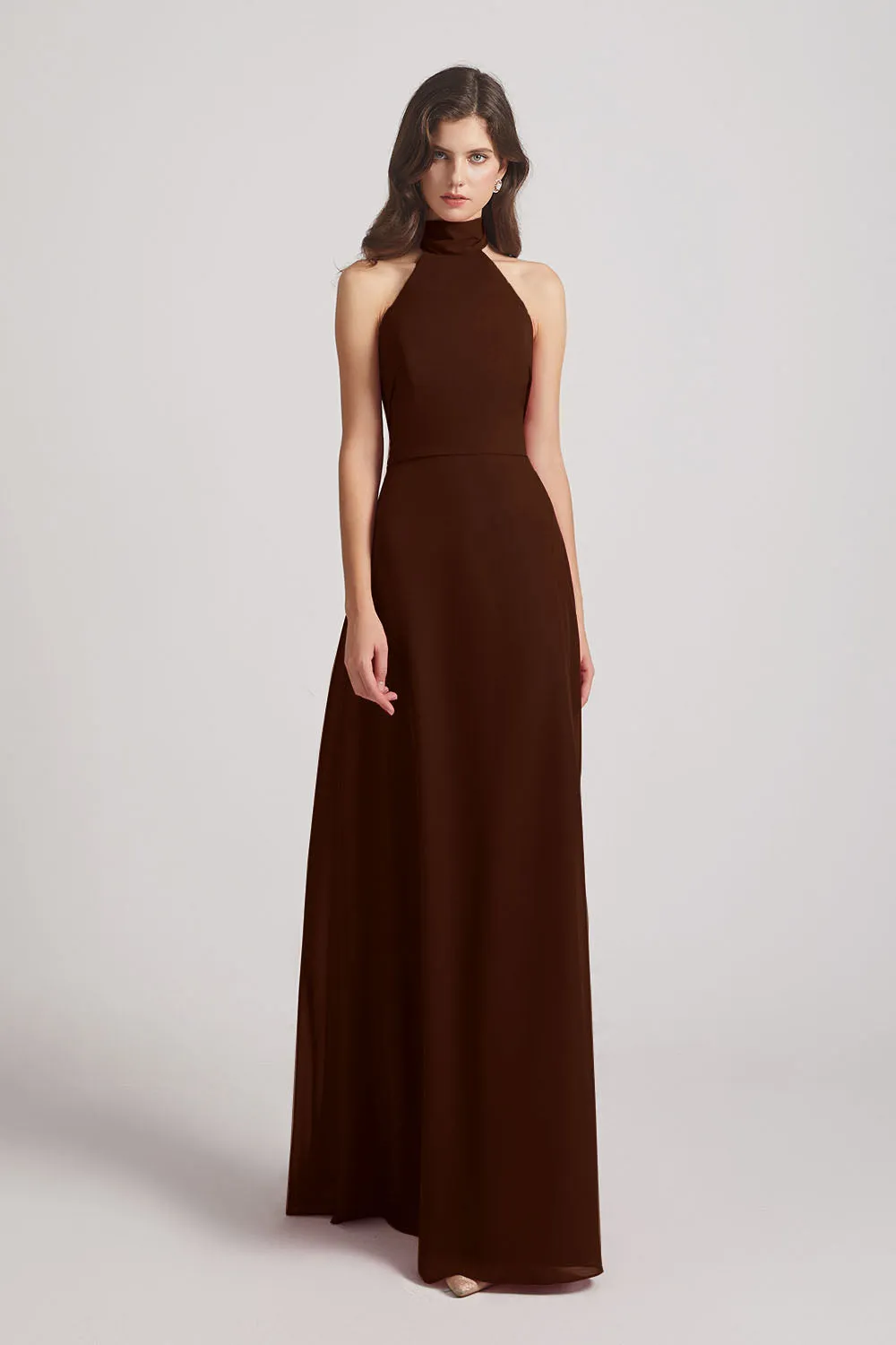 Backless High Neck Halter Chiffon Maxi Dresses (AF0096)