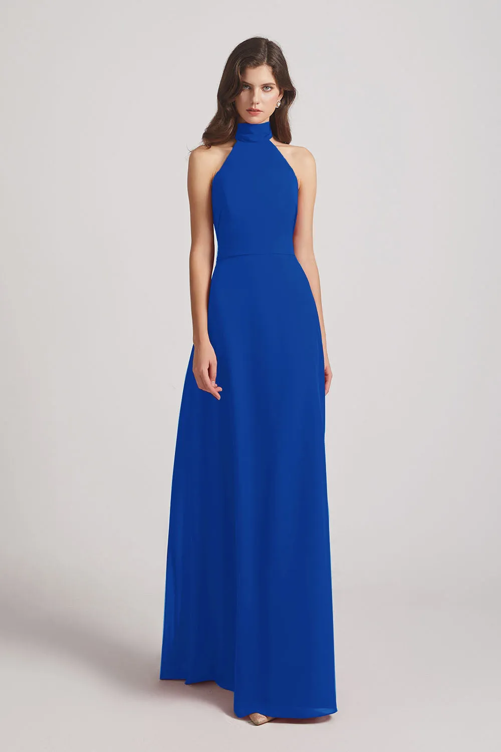 Backless High Neck Halter Chiffon Maxi Dresses (AF0096)