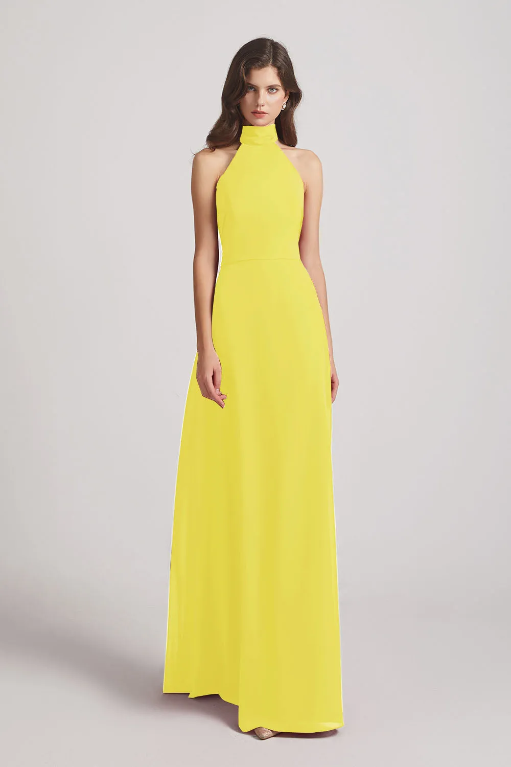 Backless High Neck Halter Chiffon Maxi Dresses (AF0096)