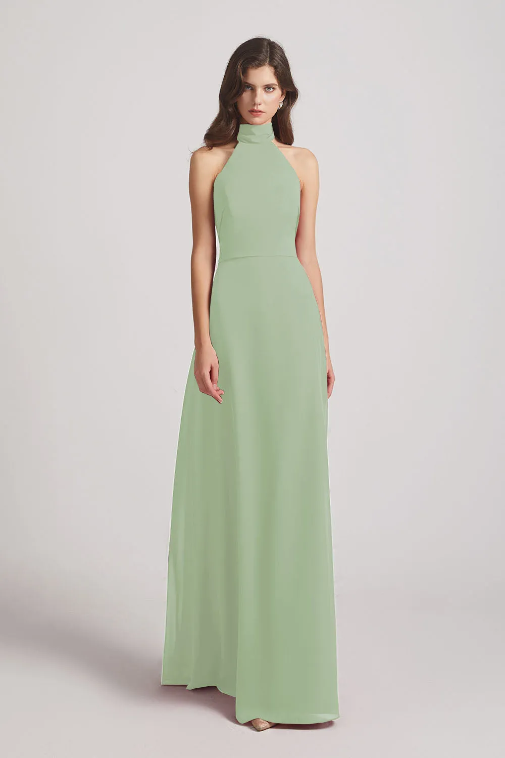 Backless High Neck Halter Chiffon Maxi Dresses (AF0096)