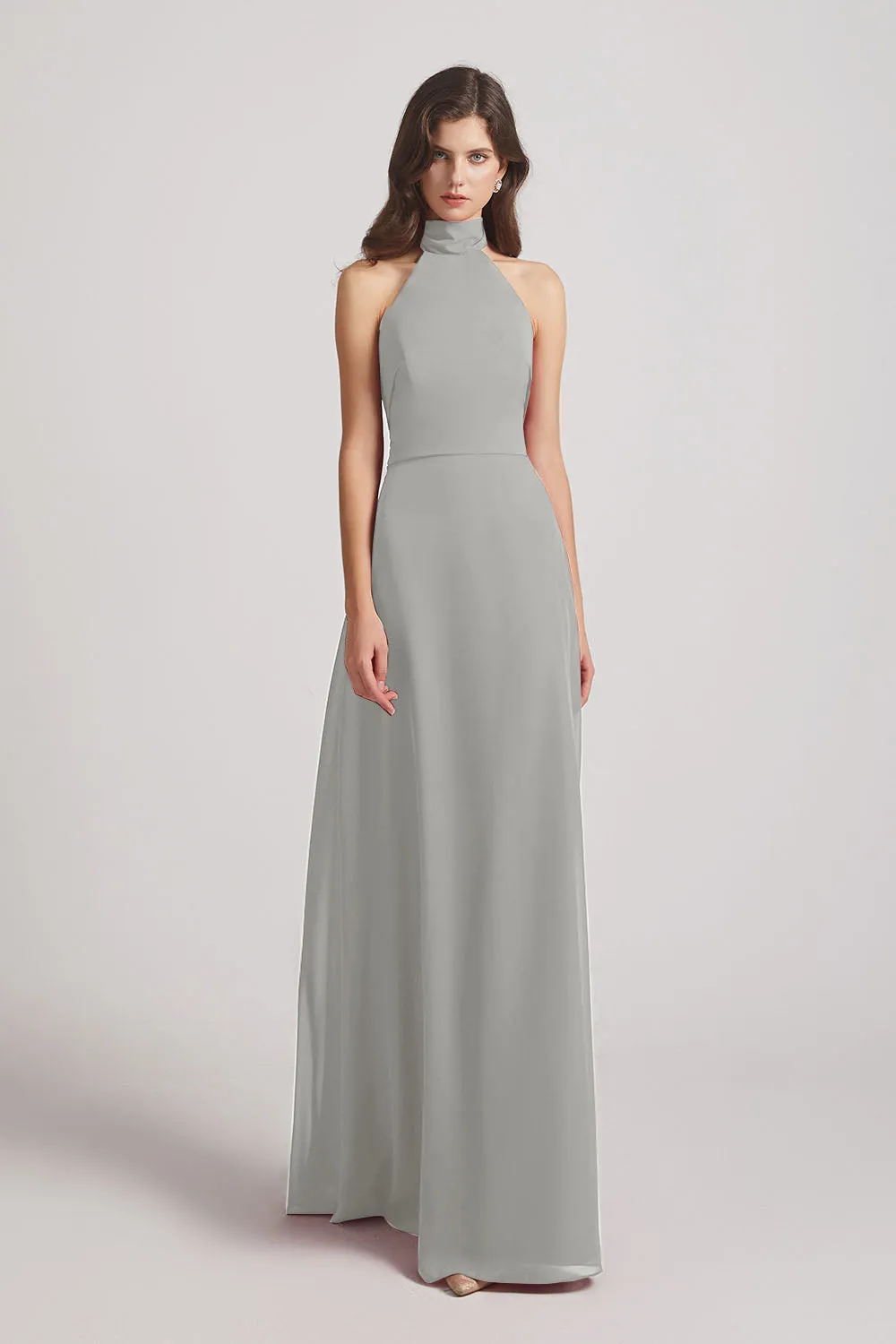 Backless High Neck Halter Chiffon Maxi Dresses (AF0096)